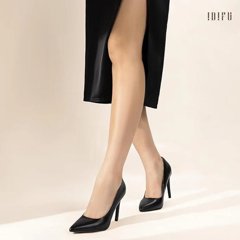 IDIFU Womens Size 8 Black Faux Leather 4